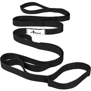 Abiarst Stretching Strap Yoga Straps for Physical Therapy, 10 Loops Non-Elastic Stretch Band for Pilates, Flexibility, Exercise and Gymnastics (Black)