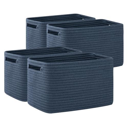 OIAHOMY 3 Pack Storage Baskets for Organizing, Cube Storage Bins for Shelves, Rectangle Storage Baskets With Handles, Woven Baskets for Storage, 12.7''Lx9''Wx7.8''H, Blue