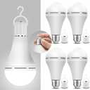 Neporal 4 Pack Emergency-Rechargeable-Light-Bulb, Stay Lights Up When Power Failure, 1500mAh 15W 80W Equivalent LED Light Bulbs for Home, Camping, Tent (E27, with Hook) (Daylight)