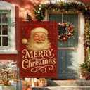 2 x Merry Christmas Garden Flag 12x18 Inch Santa Red Plaid Burlap Double-Sided Seasonal Outdoor Holiday Banner Winter Flag for Yard Lawn Decoration