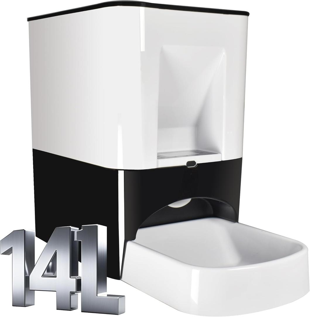 14L Automatic Dog Feeder Large Breed, Programmable Auto Pet Food Dispenser, Timed Dog Feeder Extra Large, Portion Control Voice Recording, 1200mAh Battery and Plug-in Power