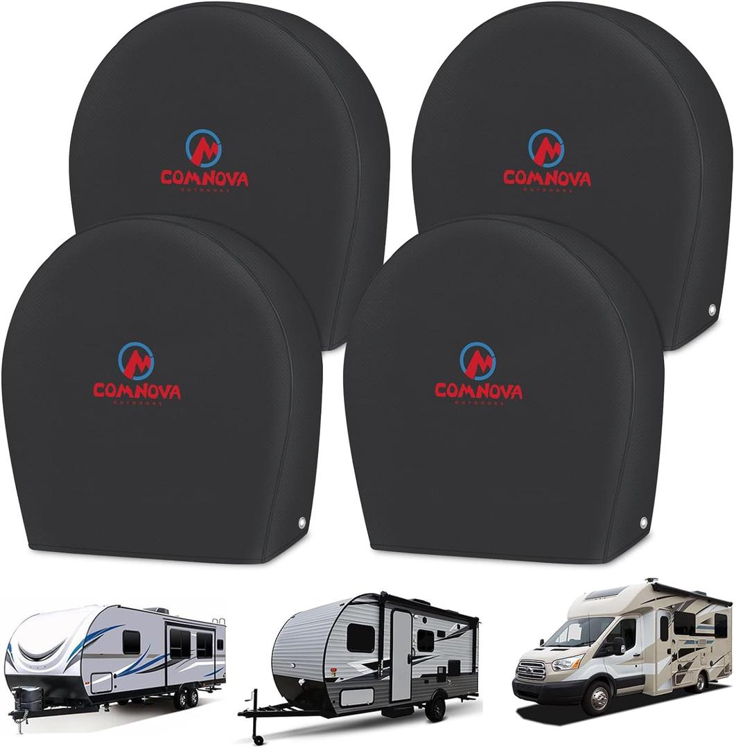 RV Tire Covers 4 Pack, Tough Tire Wheel Protector for Truck, SUV, Travel Trailer, Camper, Motorhome, Boat, Van, PU Oxford Waterproof Sun Rain Snow Protector Cover, Fits Tire Diameters 30-32 inch