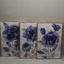 Large Framed Canvas Wall Art - Natural Float Framed Modern Indigo Flowers Pictures Decor Dark Blue Floral Grey Leaves Artwork for Bedroom Living Room Kitchen Home Office Decoration 48" X 24" Set of 3