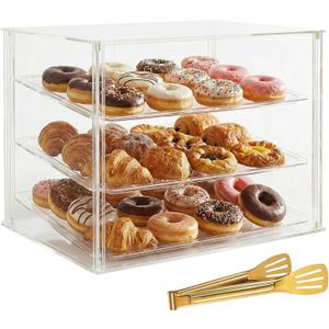 3-Tier Commercial Bakery Display Case with Removable Shelves Clear Acrylic Countertop Dessert Display Cabinet for Donuts, Cakes, Pastries