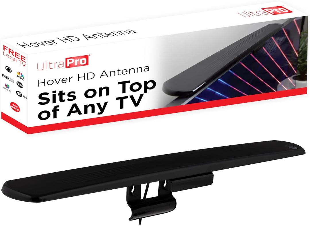 UltraPro Hover Digital TV Antenna Indoor for Smart TV, Long Range HD Local Channels, Easy Mount on Top Design, Supports 4K 1080P HDTV VHF UHF, 360 Reception, 83713