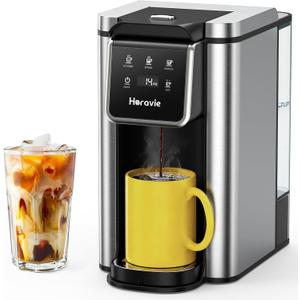 Single Serve Coffee Maker for K-Cup Pod and Grounds, Hot and Iced Coffee Maker with 5 Brew Sizes, 50oz Removable Reservoir, Fast Brewing One Cup Coffee Machine, Stainless Steel, Black