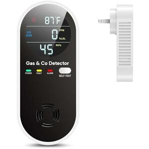 NICGOL 4 in 1 Upgraded Natural Gas Leak Detector and Carbon Monoxide Detectors, Dual Sensor Gas Leak Detector & Carbon Monoxide Detectors Plug in (Temperature & Humidity) for Home, RV (Black)