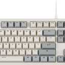 Perixx PERIBOARD-108M, Wired Mechanical Full-Size USB Keyboard - Brown Tactile Switch - Classic Retro Gray/White Color - US English