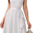 BeryLove Formal Cocktail Dresses Bridesmaid Wedding Guest Short Prom Dress Ruffle Hem Sleeveless Homecoming Lace Gowns (White, XS)