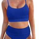 Herseas Women 2 Piece Bikini Set High Waisted Color Block Swimsuit 2025 Summer Beach Scrunch Ribbed Bathing Suit, Medium