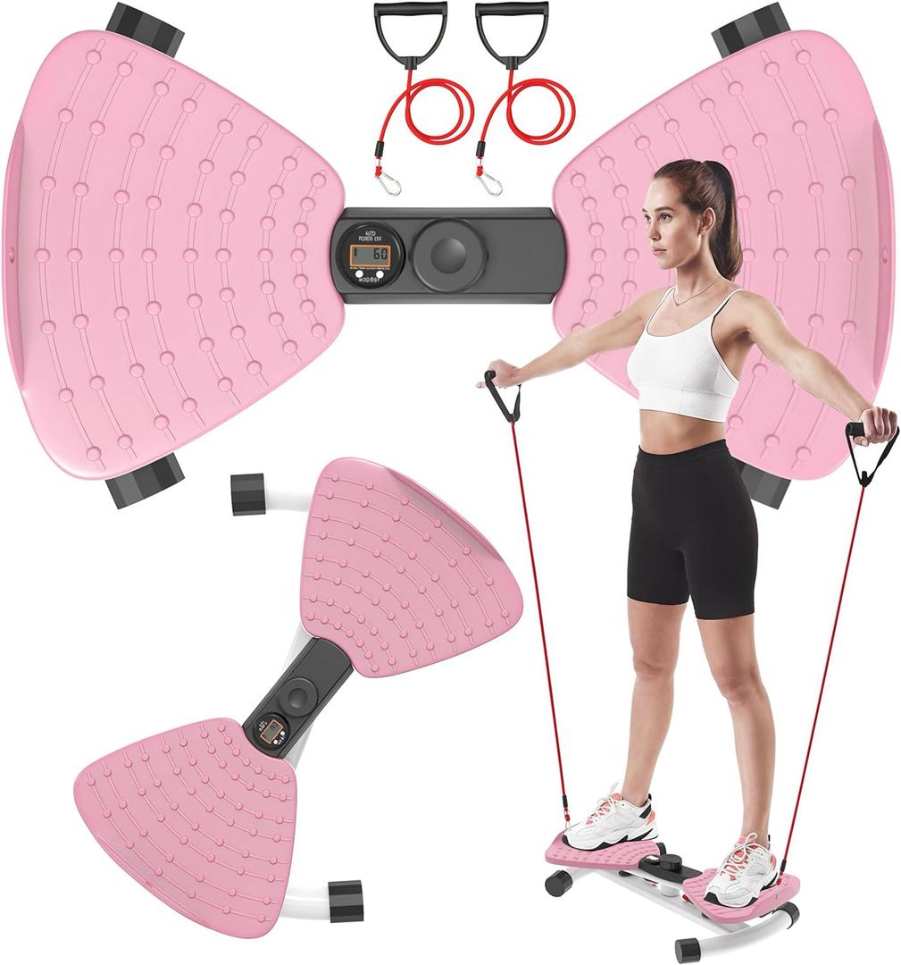 renZEC Waist Twister Machine, Adjustable Exercise Twist Board for Women Men, Noiseless Ab Twister for Home Gym Equipment, 330 lbs Capacity | Track Time, Reps, Calories with Digital Display (Pink)