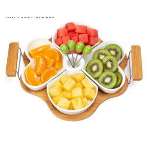 Divided Serving Tray Platters - Heart Divided Snack Dishes for Party Entertaining Table Top, Veggie Vegetable Fruit Nut Chips Dip Appetizer Ceramic Tray with Food Picks Set