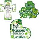3 x HOWAF 3pcs St. Patrick's Day Table Sign, Irish Shamrock Wood Table Decorations, Heart Shape St. Religious Patrick's Day Wooden Blocks for Tiered Tray Decor, Farmhouse Clover Cross Centerpieces
