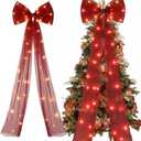 Suncalla 24 x 71 Inch LED Extra Large Christmas Tree Bows Red Christmas Tree Topper Decor with LED Light Giant Xmas Bows for Home Wreath Wall Birthday Party Holiday Decor Supplies