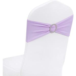 Peomeise 50pcs Lavender Spandex Chair Sashes with Buckle Slider for Wedding, Party Decoration
