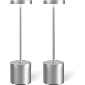 Cordless Table Lamp Set of 2, Rechargeable 5000mAh Battery Powered Outdoor Table Lamps(Silver)