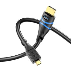 BlueRigger Micro HDMI to HDMI Cable (10FT, 4K@60Hz HDR, Male to Male, 3D, 18Gbps Cord, ARC) - Compatible with GoPro Hero 7/6, Raspberry Pi 4/5, Sony A6300 Camera/Retroid Pocket 3+, Nikon B500