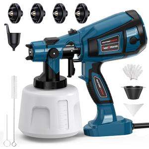 1000W High Power Paint Sprayer - Corded HVLP Paint Gun with 4 Sizes Copper Nozzles, Easy to Clean & Control Power Painter for House Painting, DIY Crafting, Tables & Chairs (Blue)