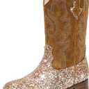 Girls Cowgirl Boots Unisex-Child Mid Calf Glitter Toddler Cowboy Boot Little Big Kids Western Riding Shoes (Sequins Brown)