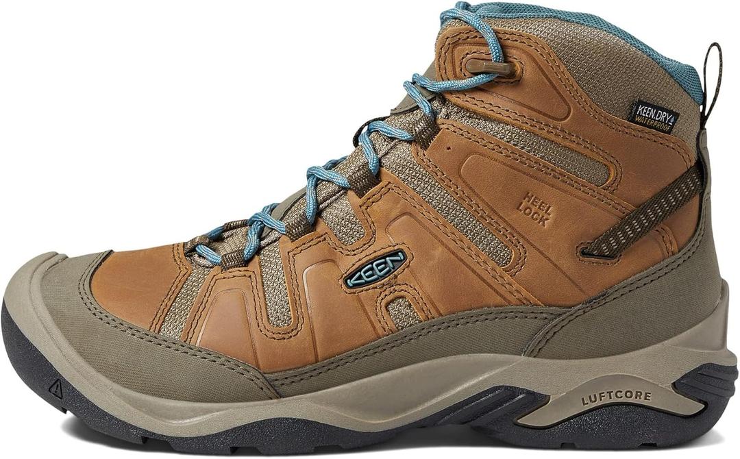 KEEN Women's, Circadia Mid Waterproof Hiking Boot (7.5, Toasted Coconut/North Atlantic)