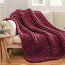 WESHIONGOO Chunky Knit Blanket Throw Knitted Throw Blankets for Couch Bed Fluffy Soft Blanket with Jumbo Chenille Yarn Thick 100% Handmade(Burgundy Red, 50"×60")