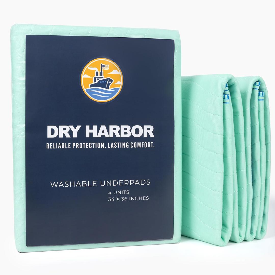 Washable Underpads 34" x 36" (2 Pack) — Waterproof Reusable Incontinence Bed Pads for Adults and Seniors, Heavy Absorbency, Soft and Comfortable, 300 Washes (2, Green, 34x36)