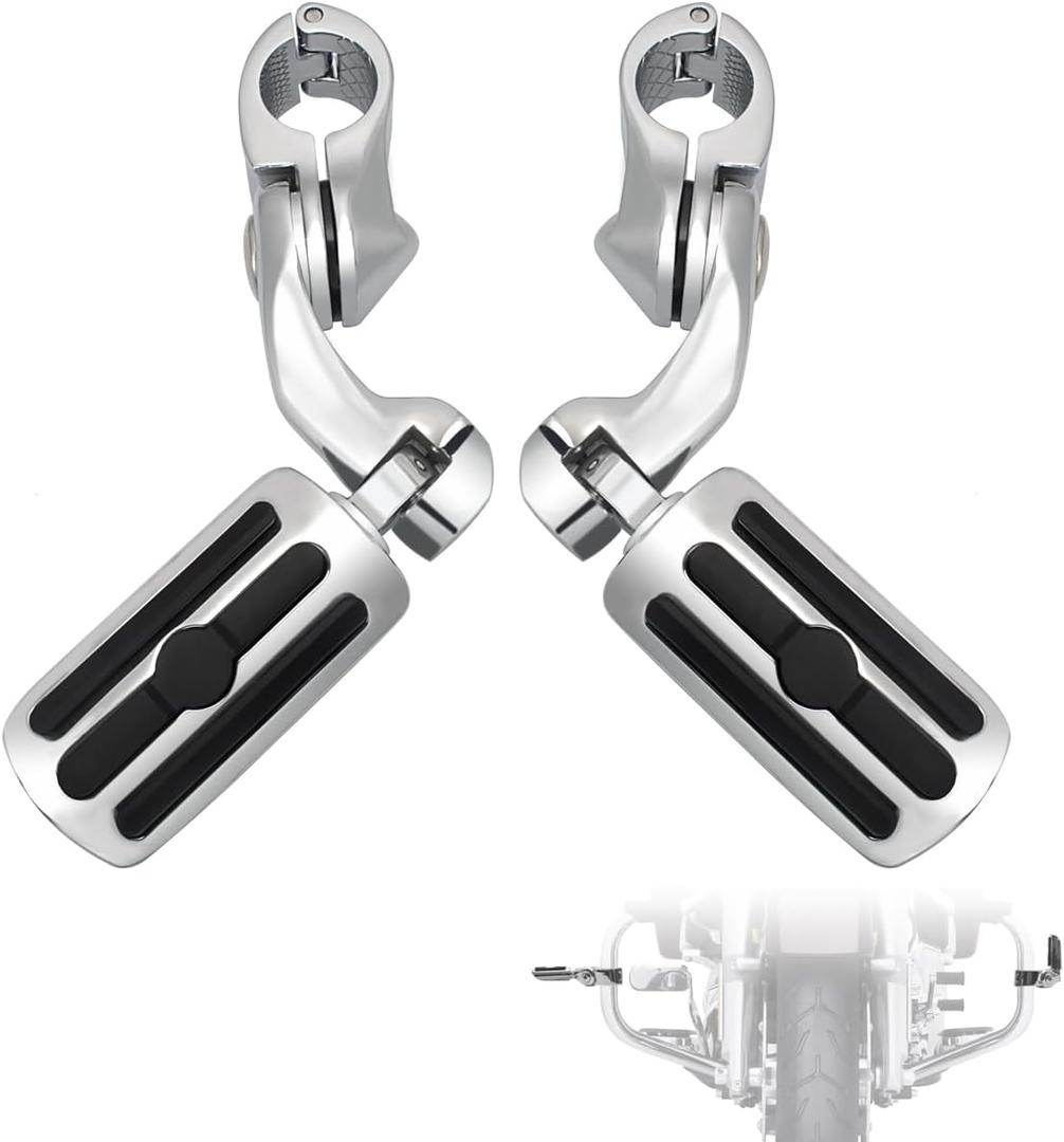 FOVPLUE 1.25" Highway Footpegs,Short Angled Adjustable Highway Pegs w/Mounts for Harley Touring Street Glide Electra Glide Road King Softail CVO Dyna Trike Sportster w/1-1/4" Engine Guard,Chrome#1