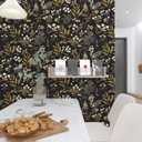 Laatse Vintage Wallpaper Peel and Stick Black Floral Wallpaper 17.5'' x 393'' Gold Leaf Contact Paper Vinyl Waterproof Self Adhesive Boho Botanical Wall Paper for Bedroom Shlef Cabinet Dcor
