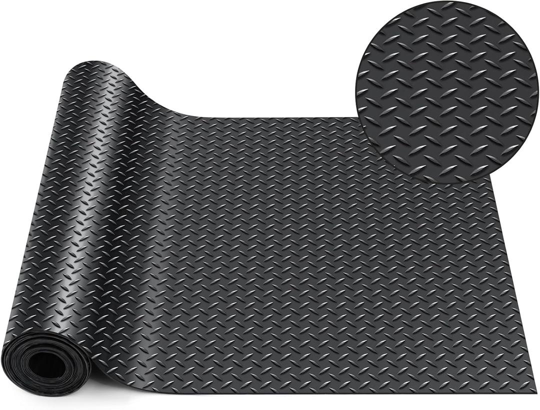 Breling 16 in x 10 ft Rubber Diamond Plate Rolls Garage Floor Mat for Under Car, Heavy Duty Flooring Rug for Trailers Garage, PVC Water/Stain Outside Resistant Parking Rv Tool