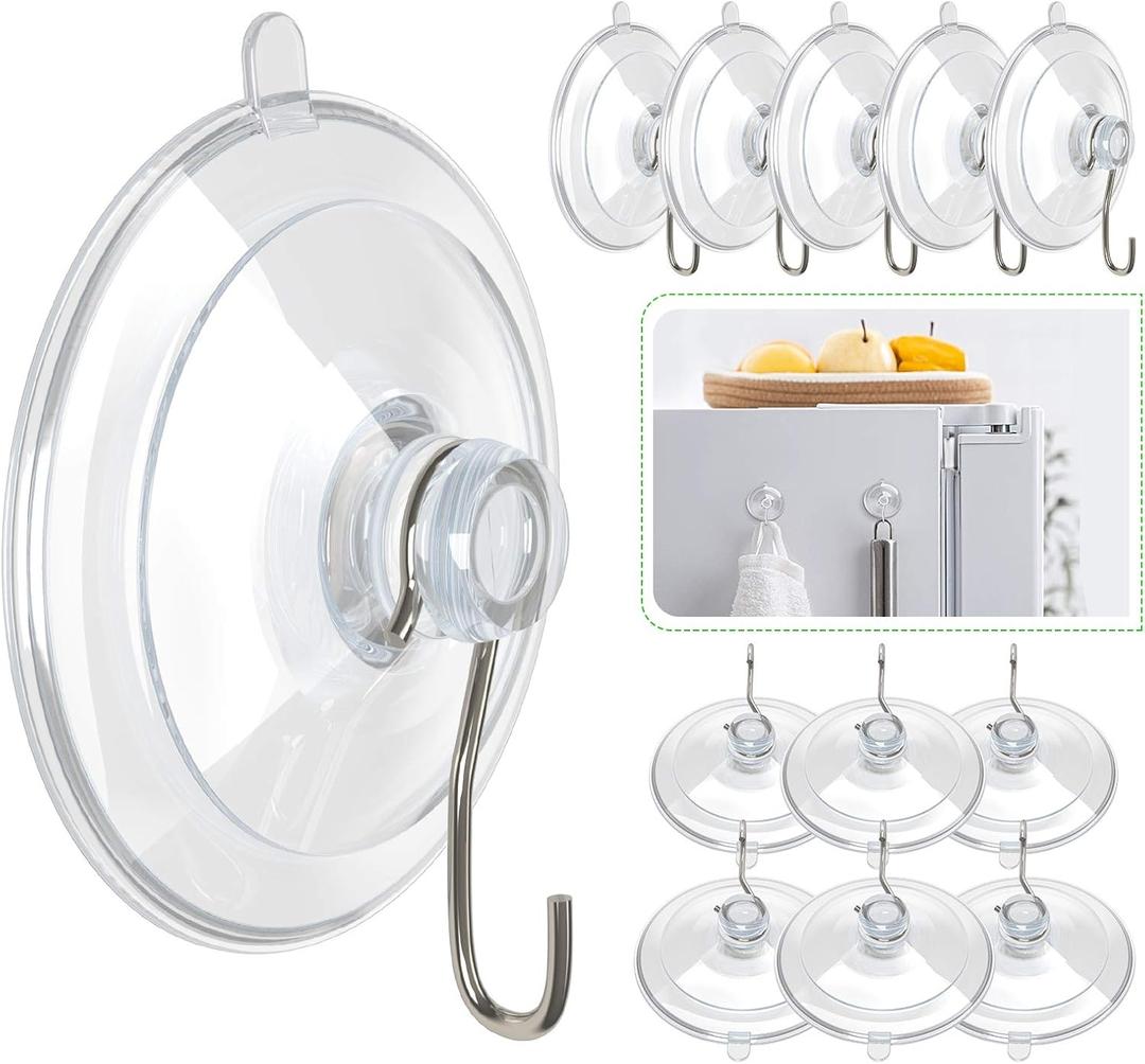 HangerSpace Suction Cup Hooks, 1.77 Inches Clear PVC Suction Cups with Metal Hooks Removable Small Suction Cups for Kitchen Bathroom Shower Wall Window Glass Door 12 Pack