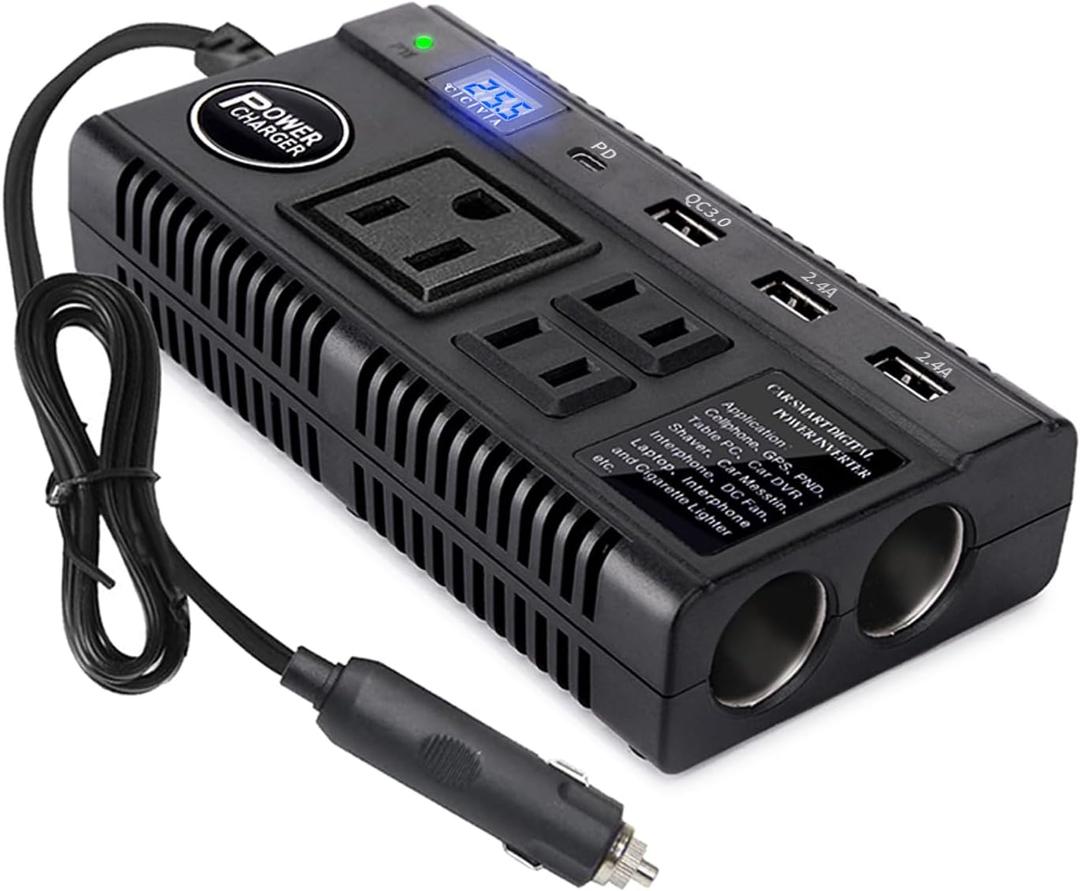 Car Power Inverter 120W DC 12V 24V to AC 110V Car Charger Adapter with 3 AC Outlets Dual Cigarette Lighter 4 USB Ports Charger Quick Charging 3.0 for Phones Tablets Laptops Kindle (Black)