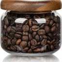piconesper 1 PC Small Glass Storage Jars with Airtight Lids, 10 fl oz (300ml) coffee container with Wooden Lid, Glass Pantry Canister for Beans, Rice, Sugar and etc
