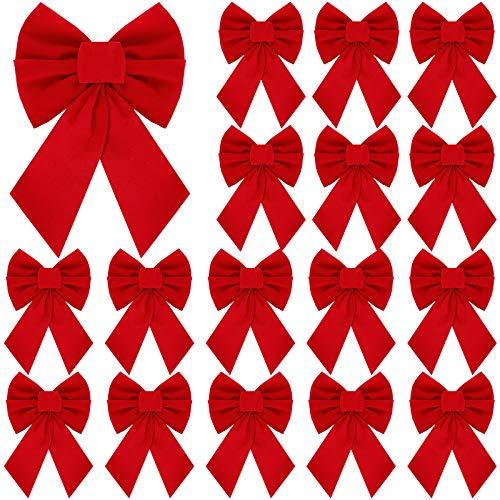 Eboot Christmas Red Velvet Bows Xmas Ribbon Bow Ornaments Christmas Tree Hanging Bow with Wire for Wreath Garland Gift Wrapping Crafts Home Decoration Holiday Party Supplies(7 Inch)