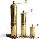 Set of Three Turkish Manual Coffee Grinders, Brass Coffee Mill with Handle, Fixed Top Pepper Grinder, Kitchen Decor
