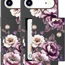 Compatible for iPhone 17 Air Case with Card Holder Cute - Kawaii Design Military-Grade Drop Protection Rugged Wallet Cases for Women (Black Pink Roses Flowers)