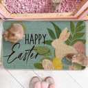 Artoid Mode Blue Rabbit Flowers Bunny Eggs Happy Easter Doormat, Home Decor Low-Profile Switch Rug Door Mat Floor Mat for Indoor Outdoor 17x29 Inch