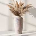 Rustic Distressed Ceramic Threaded Vase, 11" H Handmade Wabi Sabi Decor Vase (Antique Terracotta with Lime White & Distressed Black Patches) for Living Room Table Centerpieces, Entryway & Fireplace