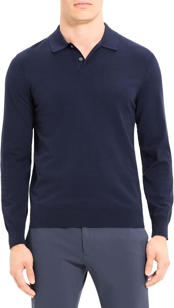 Theory Men's Goris Polo Long Sleeve in Light Bilen M