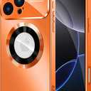 MAKAVO Magnetic for iPhone 16 Pro Max Case, Compatible with MagSafe, Built-in Camera Lens Protector, Logo View, Military Grade Drop Protection Phone Cover, Orange