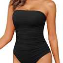 Holipick Women Tummy Control One Piece Swimsuits Strapless Bandeau Bathing Suits Slimming Halter Swimwear, S