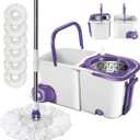 Midyb Spin Mop and Bucket Set, Mop and Bucket on Wheels, 360 Spinning Mop and Bucket with 6 Microfiber Pads, Separable Buckets, Spinner Mop Bucket Set for Hardwood, Tile, Laminate Floor Cleaning