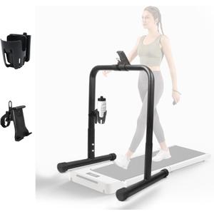 Walking Pad Handle Bar Attachment, with Phone and Water Bottle Holders, Fits Walking Mats Up to 21.5", Adjustable Treadmill Handlebar, Treadmill Stand Feet with Non-Slip Rubber, Easy to Assemble