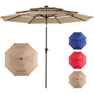NEWBULIG 10ft Solar Patio Umbrella with 32 LED Lights, Table Market Umbrella with Tilt Adjustment & Crank Lift, Outdoor Sun Umbrella for Garden, Deck, Backyard, Pool and Beach