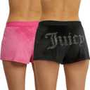 Juicy Couture Velvet Fleece Shorts 2 Piece Designer Pajama Set for Women, 2-Pack Sleep and Lounge Shorts (US, Alpha, Medium, Regular, Regular, Black/Pink JC Embossed)