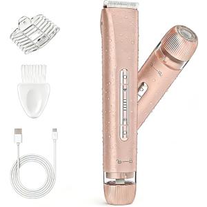 Bikini Trimmer for Women, Painless Dual Head Shaver for Sensitive Skin, IPX7 Waterproof for Safe Shower, USB-C, Detachable Head, Portable 2 in 1 Electric Razors for Pubic Hair, Rose Gold (Pink)