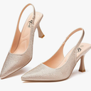 Trary Slingback Heels for Women - Pointed Toe Pumps, Comfortable & Stylish for Parties & Work - 3.2inch High Heels, Rhinestone & Glitter Dressy Shoes,10