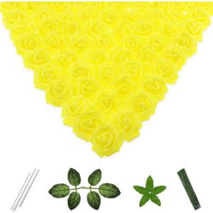 100 Pcs 2 Inch Artificial Flowers Faux Foam Fake Rose Head Bulk for Home Decor Wedding Decoration Bridal Shower Wall Table Centerpiece Arrangement DIY Craft (Yellow)