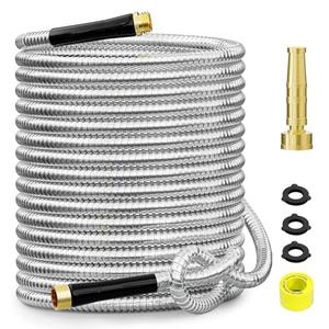 SPECILITE 100 ft 304 Stainless Steel Garden Hose Metal Heavy Duty Water Hose, Flexible Water Hose Pipe with 3/4" Solid Brass Connectors, No-Expandable Garden Hoses with Rubber Grip for Yard, Outdoor
