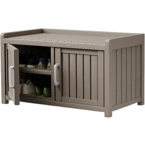 Storage Bench - 2 Doors Waterproof Resin Shoe Bench with Adjustable Shelves - Indoor & Outdoor Use, Entryway Bench with Seating for Bedroom, Living Room, Hallway - Grey