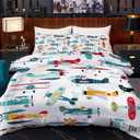 Yasida Kids Airplane Comforter Set Queen Size Colorful Cartoon Propeller Plane Bedding Set Kids Boys Bedding Sets Queen Teens Cartoon Airplanes Down Comforter Aviation Theme Duvet Bedroom Decor